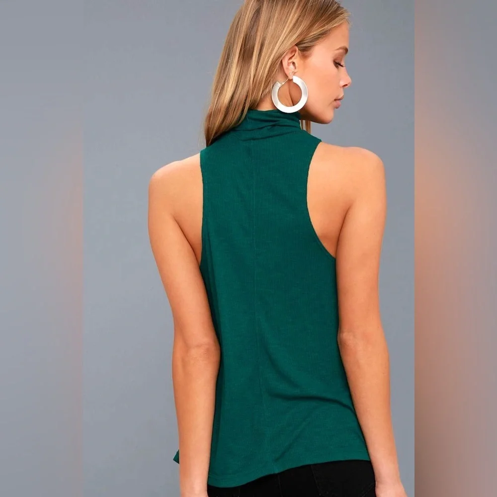 Free People Topanga Forest Green Sleeveless Turtleneck Top
